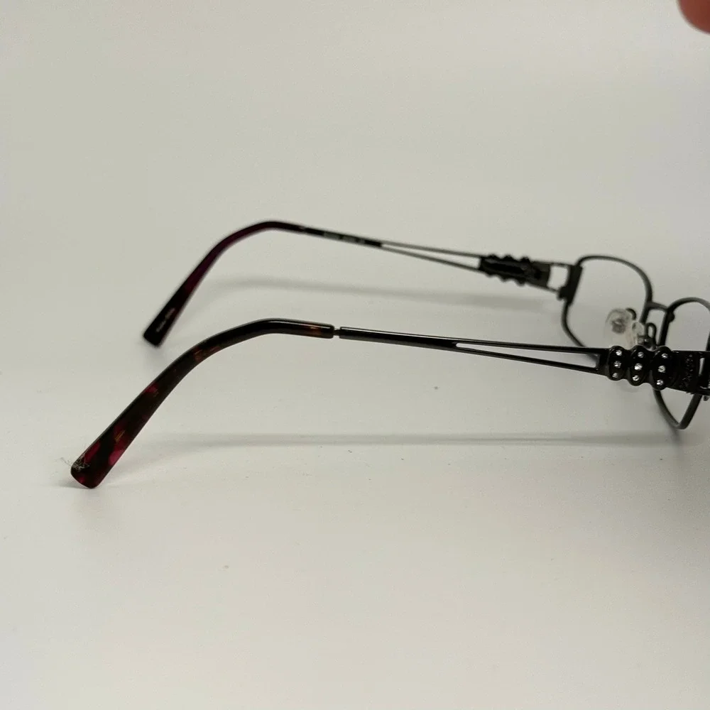 Gunmetal Metal Rectangular Eyeglass Frames Rhinestone Temple Details 51-17-135